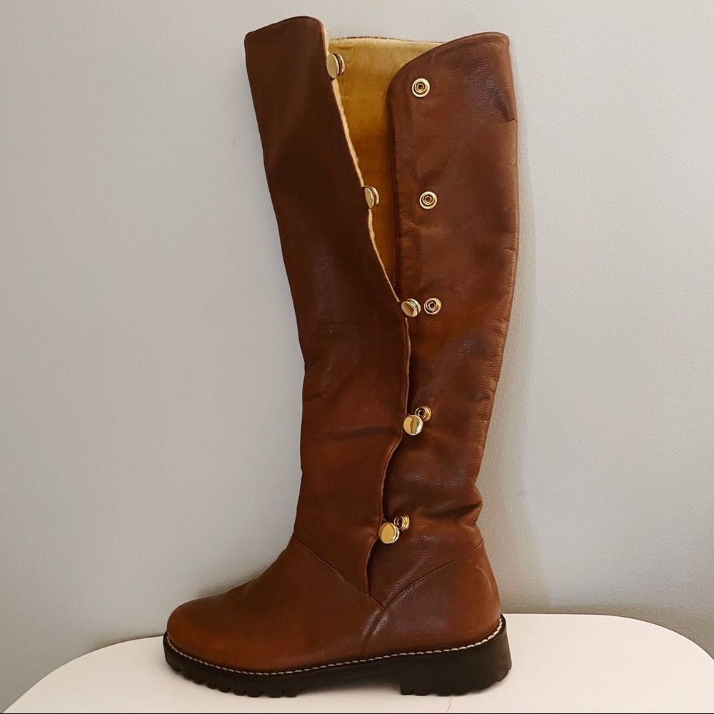 Soft Leather Boots w Faux Fur & Snaps IN BOX